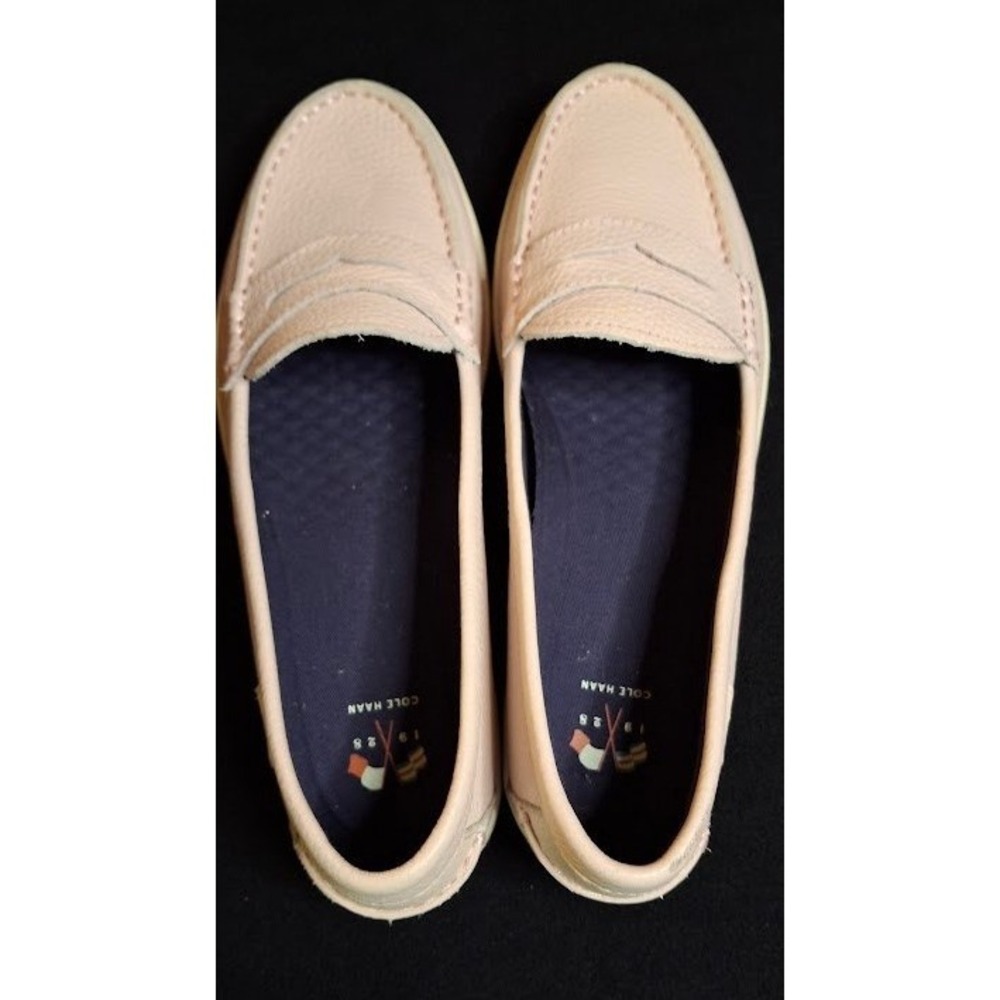 Cole Haan Grand.OS Womens Penny Loafers Peach Pink Pebbled Leather Slip On Shoes - Picture 2 of 6